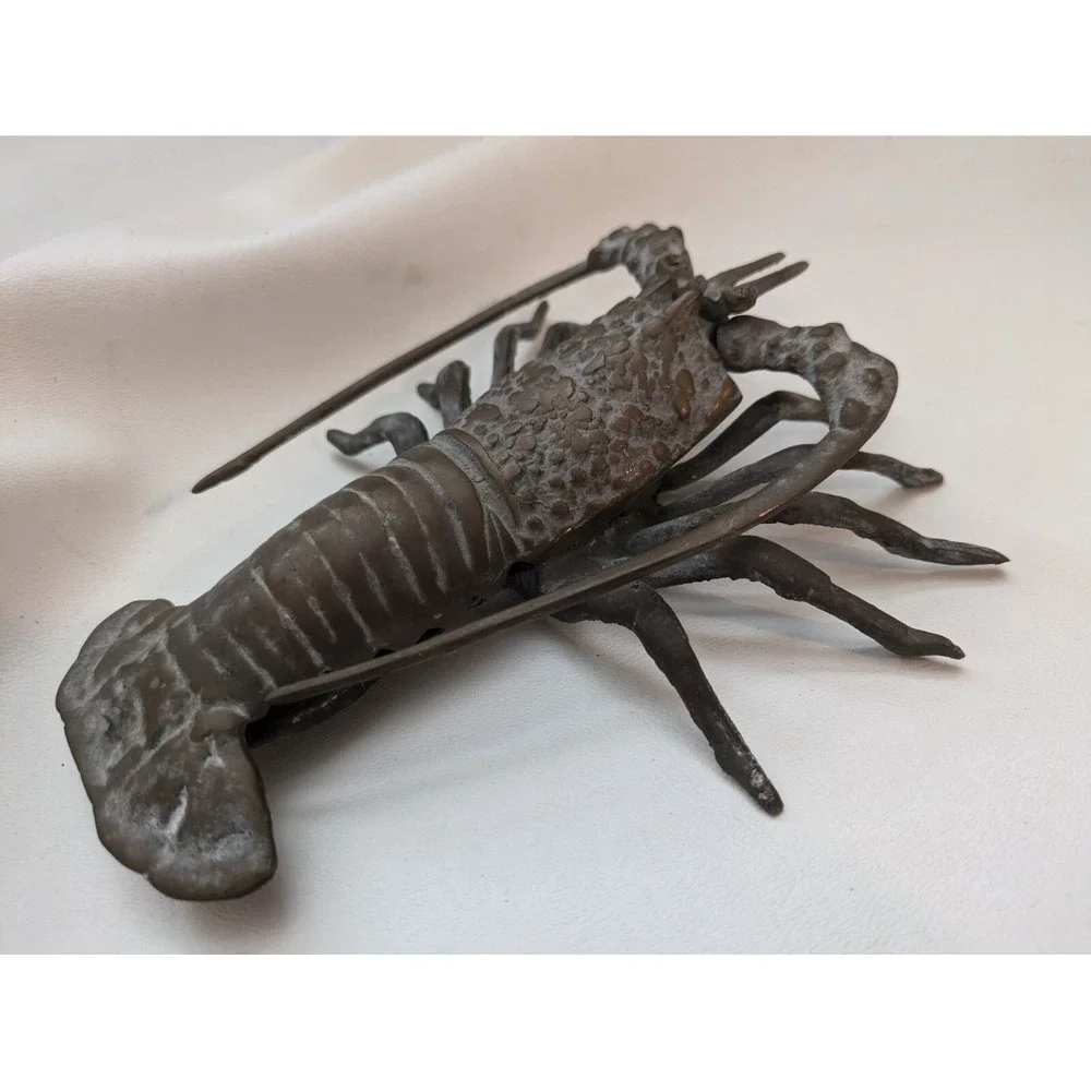 Vintage Brass Lobster Crawfish Crayfish Crustacean Prawn Figure Paperweight 7.5